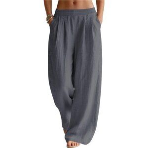 Linen Pants Women Wide Leg Deep Grey